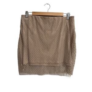 Sincerely Jules Beige Mesh Rhinestone Crystal Skirt Size XL